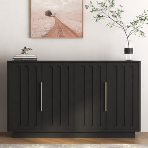 English Elm Black Fluted Wood Credenza with Adjustable Storage for Dining Room or Entryway W1321P492835