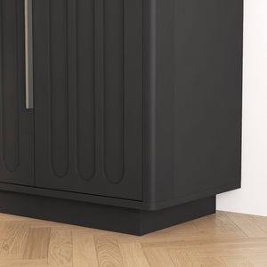 English Elm Black Fluted Wood Credenza with Adjustable Storage for Dining Room or Entryway W1321P492835