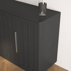 English Elm Black Fluted Wood Credenza with Adjustable Storage for Dining Room or Entryway W1321P492835