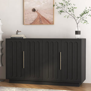 English Elm Black Fluted Wood Credenza with Adjustable Storage for Dining Room or Entryway W1321P492835