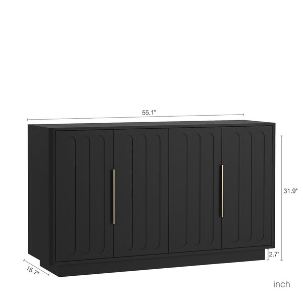 English Elm Black Fluted Wood Credenza with Adjustable Storage for Dining Room or Entryway W1321P492835
