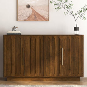 English Elm Modern Fluted Wood Credenza with Adjustable Shelves for Dining and Living Rooms Brown - A W1321P492836