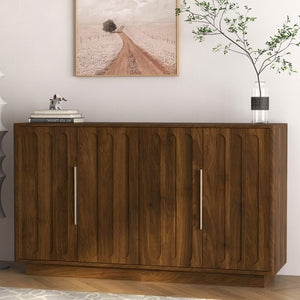 English Elm Modern Fluted Wood Credenza with Adjustable Shelves for Dining and Living Rooms Brown - A W1321P492836