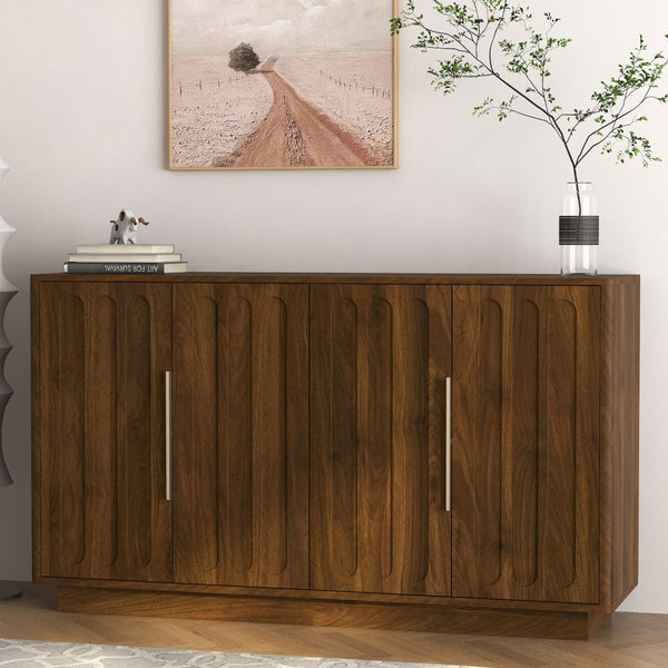 English Elm Modern Fluted Wood Credenza with Adjustable Shelves for Dining and Living Rooms Brown - A W1321P492836