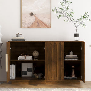 English Elm Modern Fluted Wood Credenza with Adjustable Shelves for Dining and Living Rooms Brown - A W1321P492836