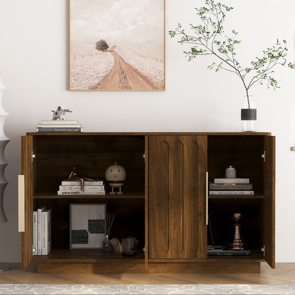English Elm Modern Fluted Wood Credenza with Adjustable Shelves for Dining and Living Rooms Brown - A W1321P492836