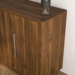 English Elm Modern Fluted Wood Credenza with Adjustable Shelves for Dining and Living Rooms Brown - A W1321P492836