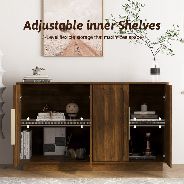 English Elm Modern Fluted Wood Credenza with Adjustable Shelves for Dining and Living Rooms Brown - A W1321P492836