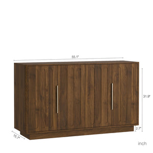 English Elm Modern Fluted Wood Credenza with Adjustable Shelves for Dining and Living Rooms Brown - A W1321P492836