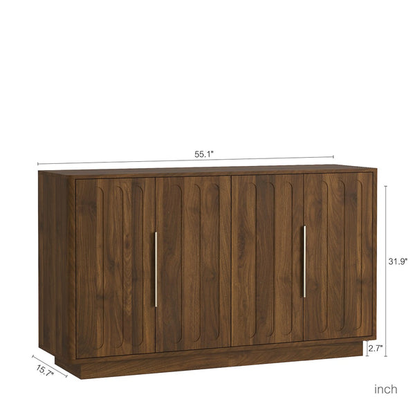 English Elm Modern Fluted Wood Credenza with Adjustable Shelves for Dining and Living Rooms Brown - A W1321P492836
