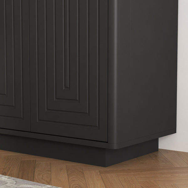 English Elm Black Fluted Wood Credenza with Adjustable Interior Shelves for Dining or Entryway W1321P492850