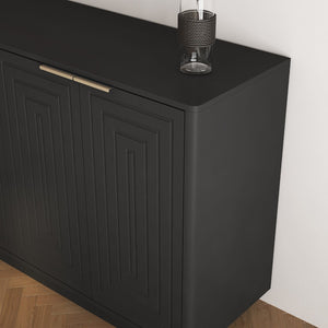 English Elm Black Fluted Wood Credenza with Adjustable Interior Shelves for Dining or Entryway W1321P492850