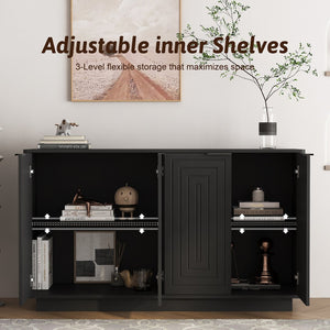 English Elm Black Fluted Wood Credenza with Adjustable Interior Shelves for Dining or Entryway W1321P492850