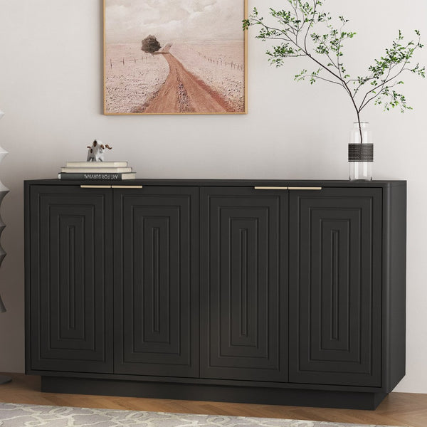 English Elm Black Fluted Wood Credenza with Adjustable Interior Shelves for Dining or Entryway W1321P492850