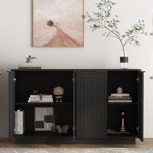 English Elm Black Fluted Wood Credenza with Adjustable Interior Shelves for Dining or Entryway W1321P492850