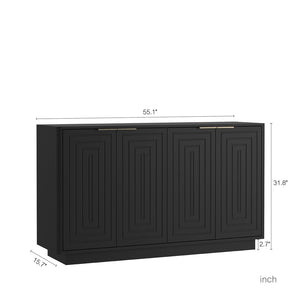 English Elm Black Fluted Wood Credenza with Adjustable Interior Shelves for Dining or Entryway W1321P492850