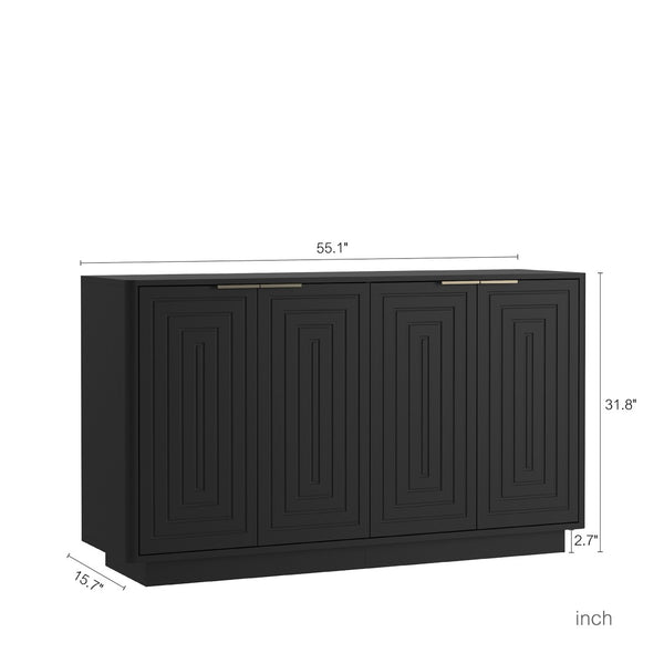 English Elm Black Fluted Wood Credenza with Adjustable Interior Shelves for Dining or Entryway W1321P492850