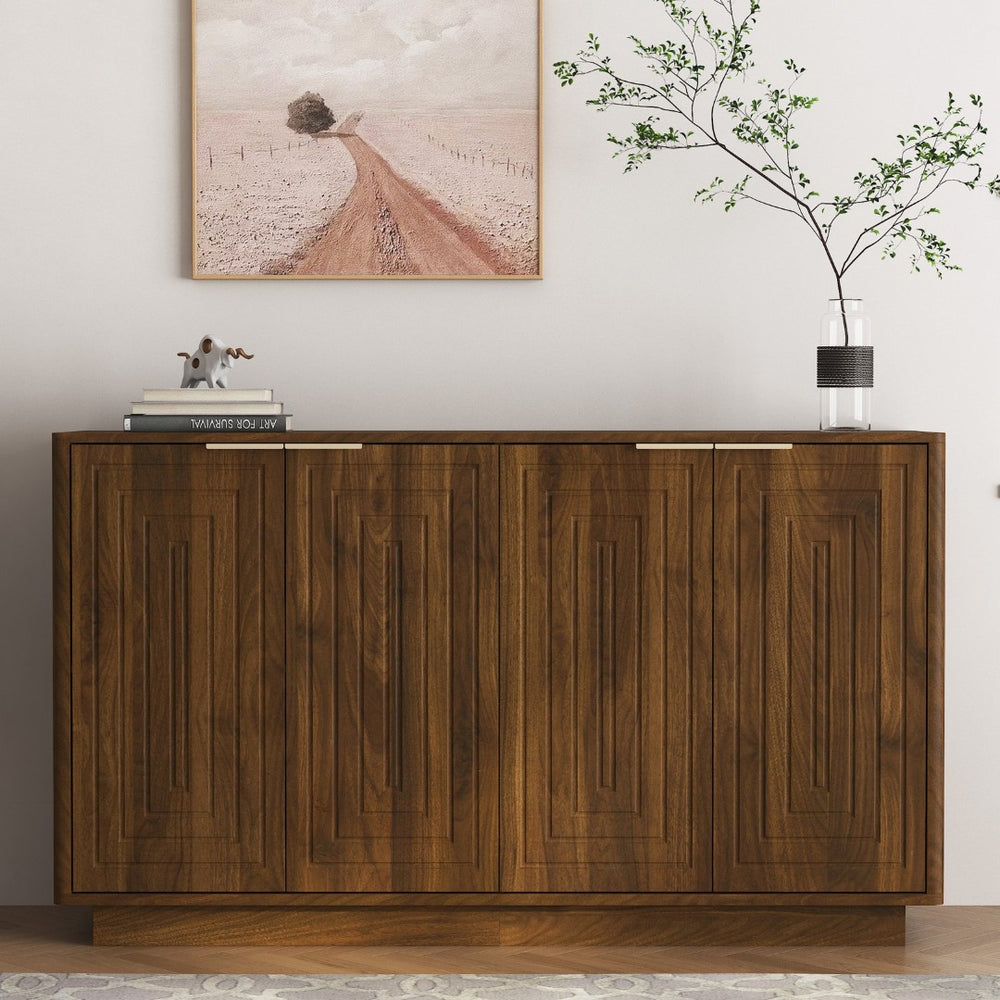 English Elm Modern Fluted Wood Credenza with Adjustable Shelves for Dining and Living Rooms Brown - B W1321P492855