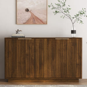English Elm Modern Fluted Wood Credenza with Adjustable Shelves for Dining and Living Rooms Brown - B W1321P492855