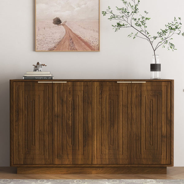 English Elm Modern Fluted Wood Credenza with Adjustable Shelves for Dining and Living Rooms Brown - B W1321P492855