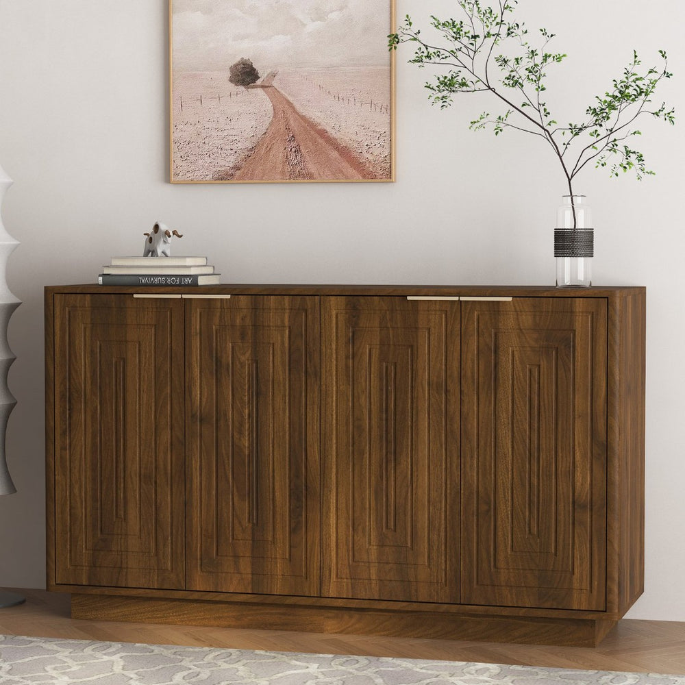 English Elm Modern Fluted Wood Credenza with Adjustable Shelves for Dining and Living Rooms Brown - B W1321P492855