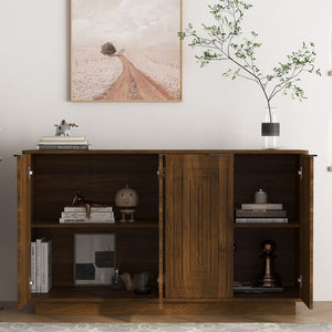 English Elm Modern Fluted Wood Credenza with Adjustable Shelves for Dining and Living Rooms Brown - B W1321P492855