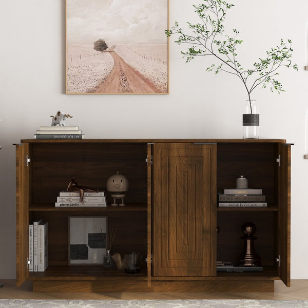 English Elm Modern Fluted Wood Credenza with Adjustable Shelves for Dining and Living Rooms Brown - B W1321P492855