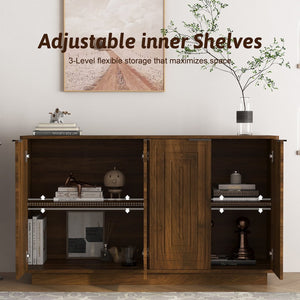 English Elm Modern Fluted Wood Credenza with Adjustable Shelves for Dining and Living Rooms Brown - B W1321P492855