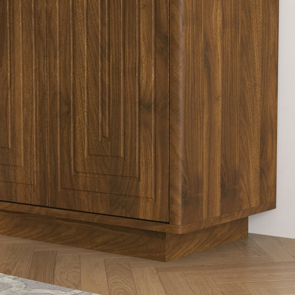 English Elm Modern Fluted Wood Credenza with Adjustable Shelves for Dining and Living Rooms Brown - B W1321P492855