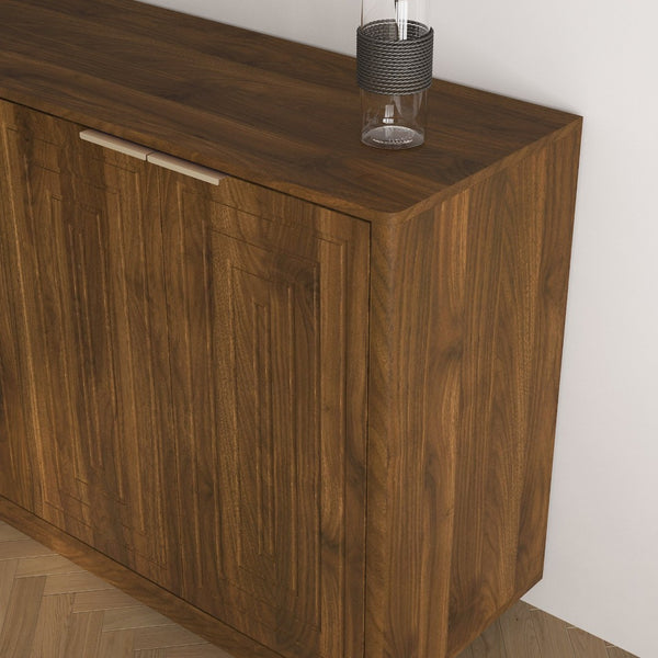 English Elm Modern Fluted Wood Credenza with Adjustable Shelves for Dining and Living Rooms Brown - B W1321P492855