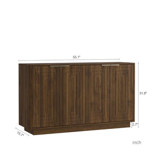 English Elm Modern Fluted Wood Credenza with Adjustable Shelves for Dining and Living Rooms Brown - B W1321P492855