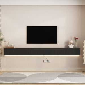 English Elm Floating Wall Mounted Tv Stand with Rgb Led Backlighting for Large Screen Living Rooms Black W1321P511648
