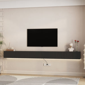 English Elm Floating Wall Mounted Tv Stand with Rgb Led Backlighting for Large Screen Living Rooms Black W1321P511648