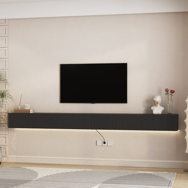 English Elm Floating Wall Mounted Tv Stand with Rgb Led Backlighting for Large Screen Living Rooms Black W1321P511648