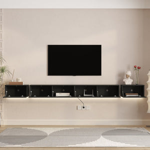 English Elm Floating Wall Mounted Tv Stand with Rgb Led Backlighting for Large Screen Living Rooms Black W1321P511648