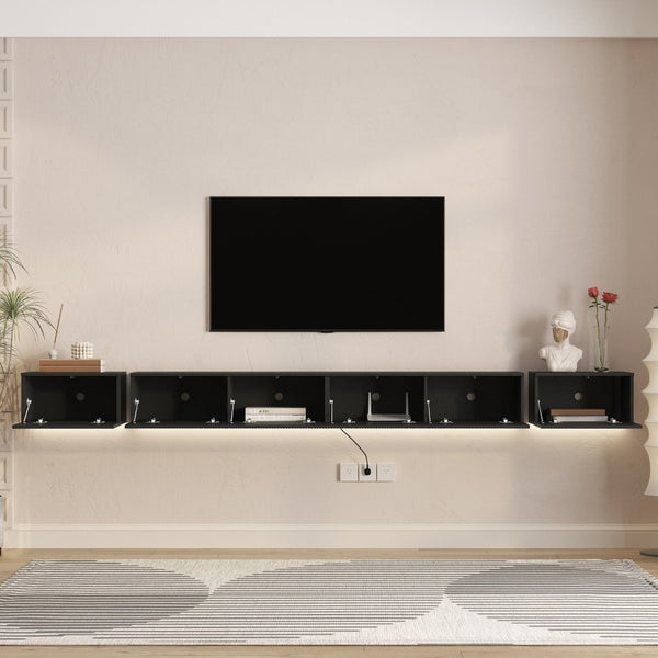 English Elm Floating Wall Mounted Tv Stand with Rgb Led Backlighting for Large Screen Living Rooms Black W1321P511648