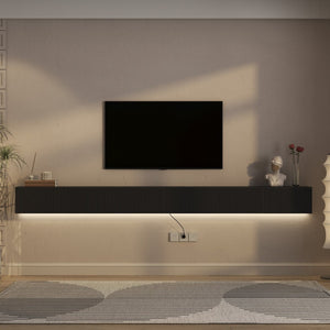 English Elm Floating Wall Mounted Tv Stand with Rgb Led Backlighting for Large Screen Living Rooms Black W1321P511648
