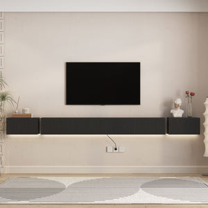 English Elm Floating Wall Mounted Tv Stand with Rgb Led Backlighting for Large Screen Living Rooms Black W1321P511648
