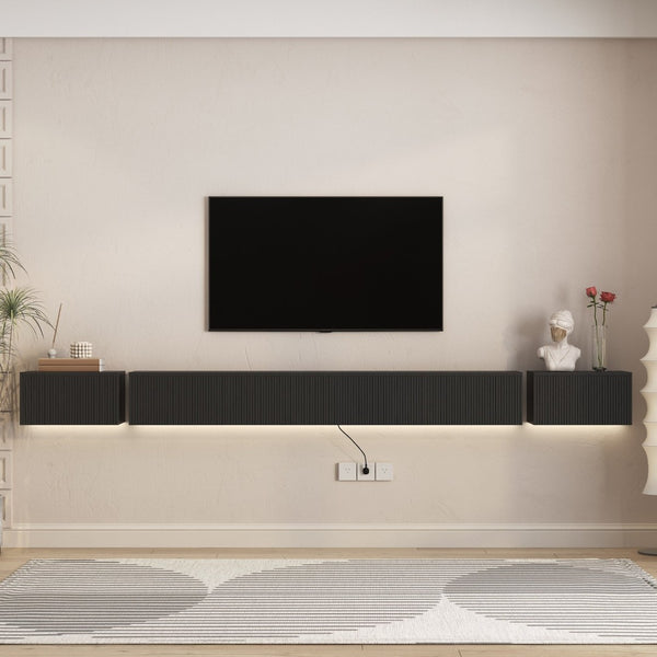 English Elm Floating Wall Mounted Tv Stand with Rgb Led Backlighting for Large Screen Living Rooms Black W1321P511648