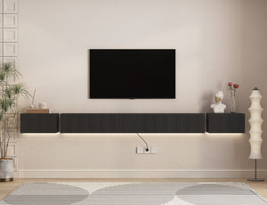 English Elm Floating Wall Mounted Tv Stand with Rgb Led Backlighting for Large Screen Living Rooms Black W1321P511648