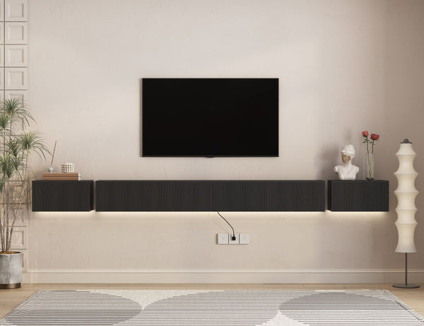 English Elm Floating Wall Mounted Tv Stand with Rgb Led Backlighting for Large Screen Living Rooms Black W1321P511648