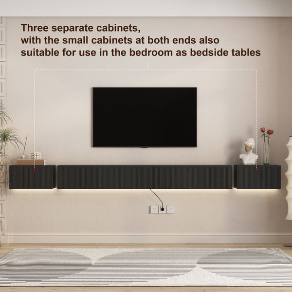 English Elm Floating Wall Mounted Tv Stand with Rgb Led Backlighting for Large Screen Living Rooms Black W1321P511648