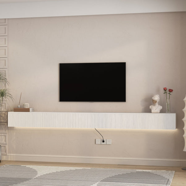 English Elm Floating Wall Mounted Tv Stand with Rgb Led Backlighting for Large Screen Living Rooms White W1321P511654