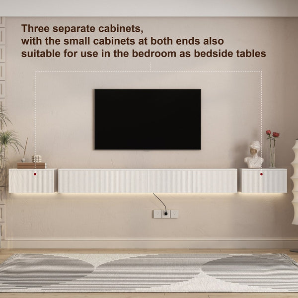 English Elm Floating Wall Mounted Tv Stand with Rgb Led Backlighting for Large Screen Living Rooms White W1321P511654