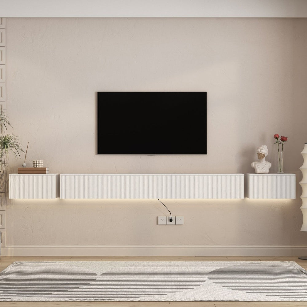 English Elm Floating Wall Mounted Tv Stand with Rgb Led Backlighting for Large Screen Living Rooms White W1321P511654
