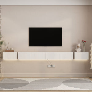 English Elm Floating Wall Mounted Tv Stand with Rgb Led Backlighting for Large Screen Living Rooms White W1321P511654
