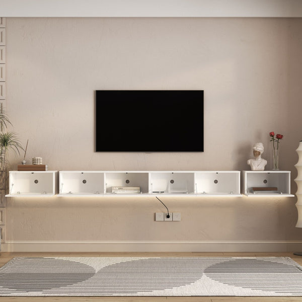 English Elm Floating Wall Mounted Tv Stand with Rgb Led Backlighting for Large Screen Living Rooms White W1321P511654