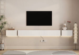 English Elm Floating Wall Mounted Tv Stand with Rgb Led Backlighting for Large Screen Living Rooms White W1321P511654