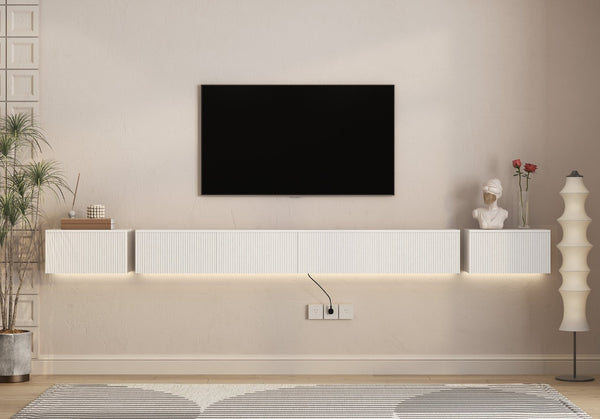 English Elm Floating Wall Mounted Tv Stand with Rgb Led Backlighting for Large Screen Living Rooms White W1321P511654