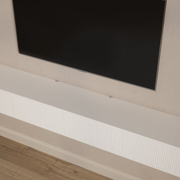 English Elm Floating Wall Mounted Tv Stand with Rgb Led Backlighting for Large Screen Living Rooms White W1321P511654